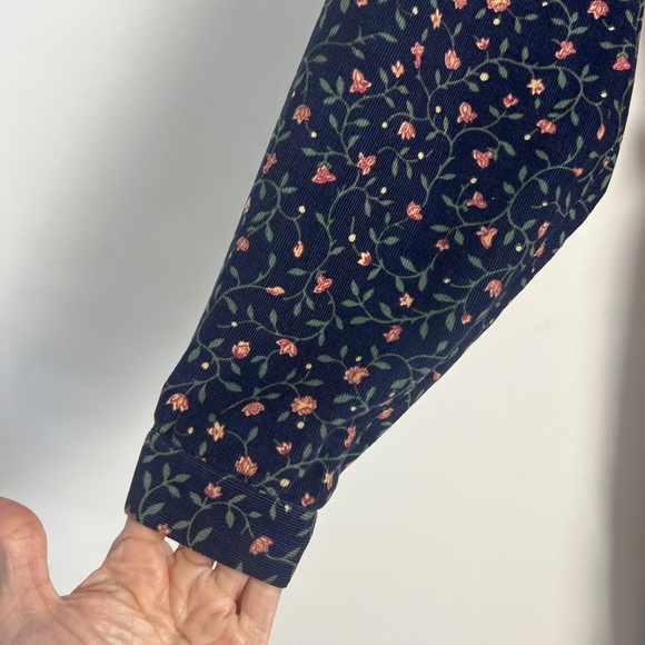 Vintage Alcott & Andrews Navy Blue Pink Ditsy Floral Corduroy Pleated Dress Sz 8 - Picture 6 of 10